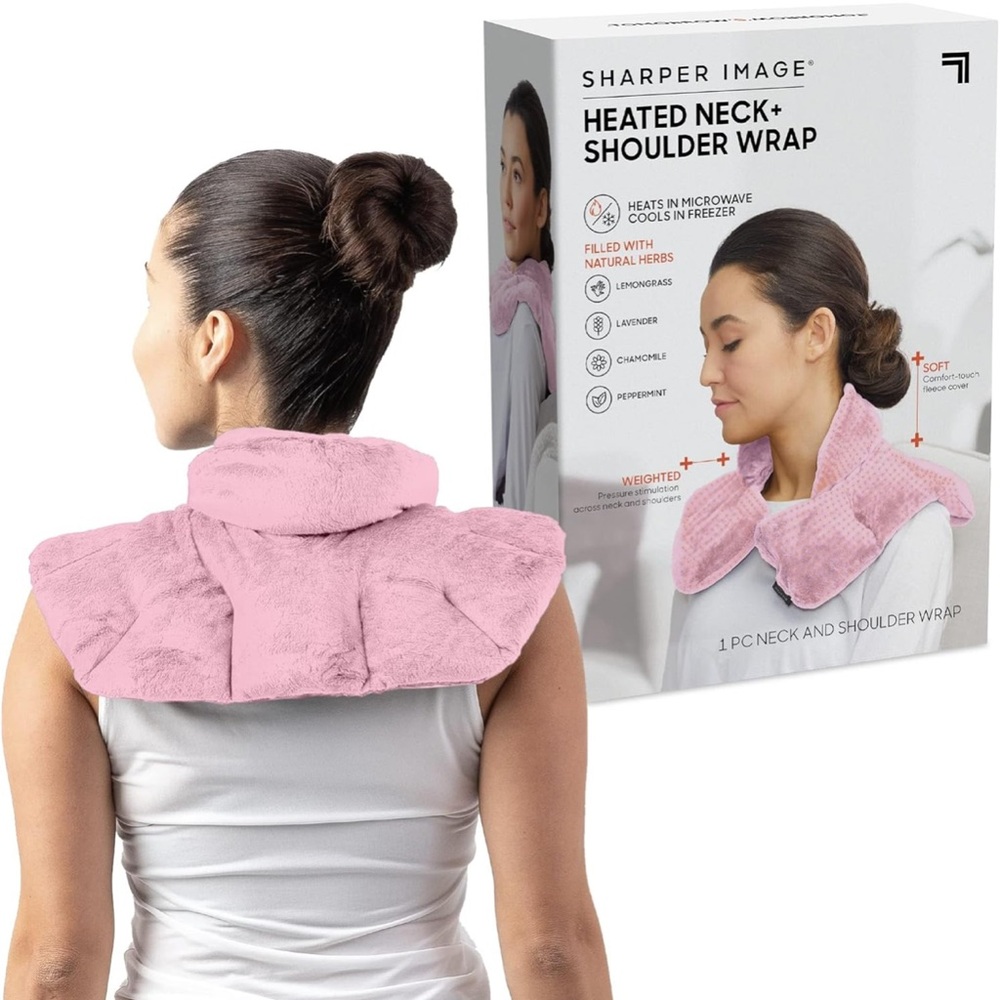 New Sharper Image Heated Neck & Shoulder Wrap Aromatherapy, Soft Weighted Design
